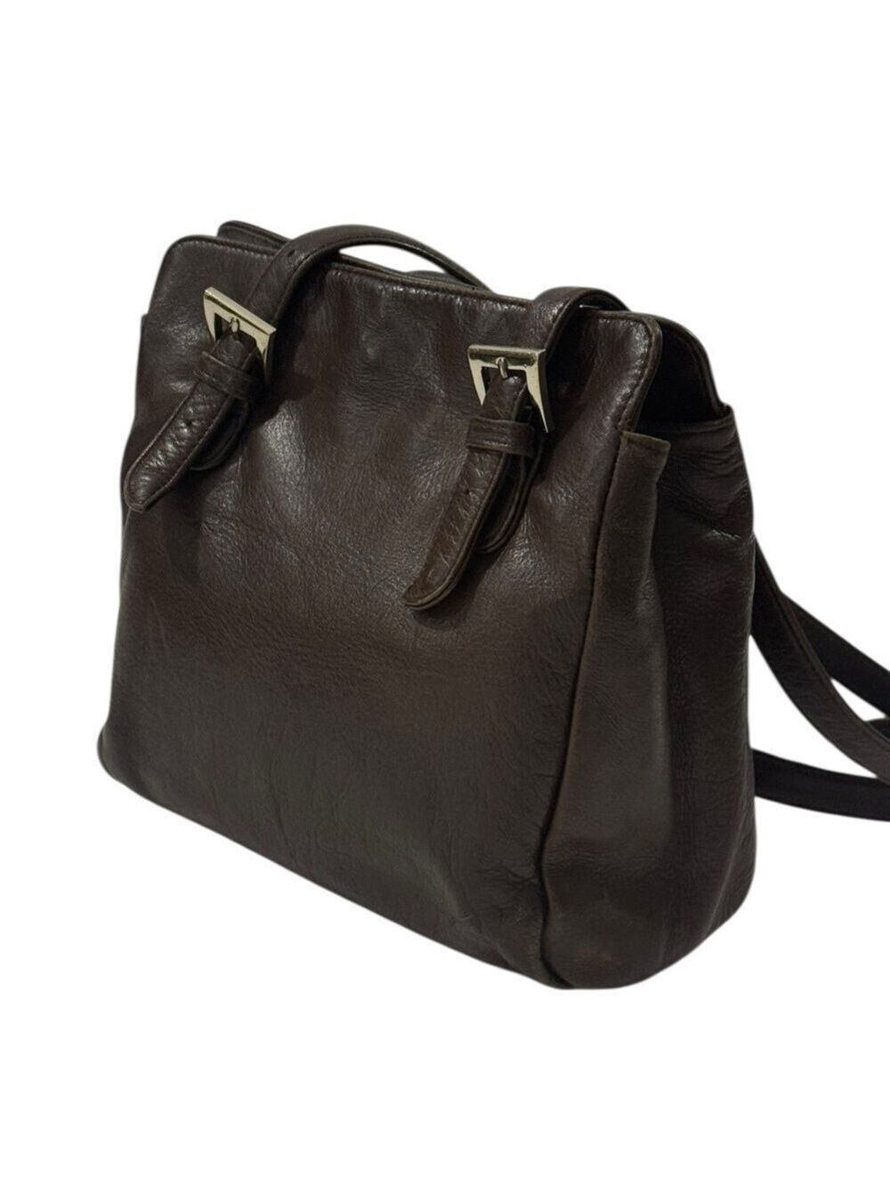Neiman Marcus Dark Brown Leather Shoulder Bag Double Strap Satchel